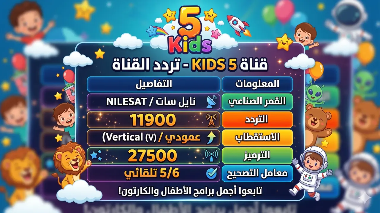 تحديث تردد قناة 5 Kids الجديد على نايل سات لمتابعة برامج الأطفال